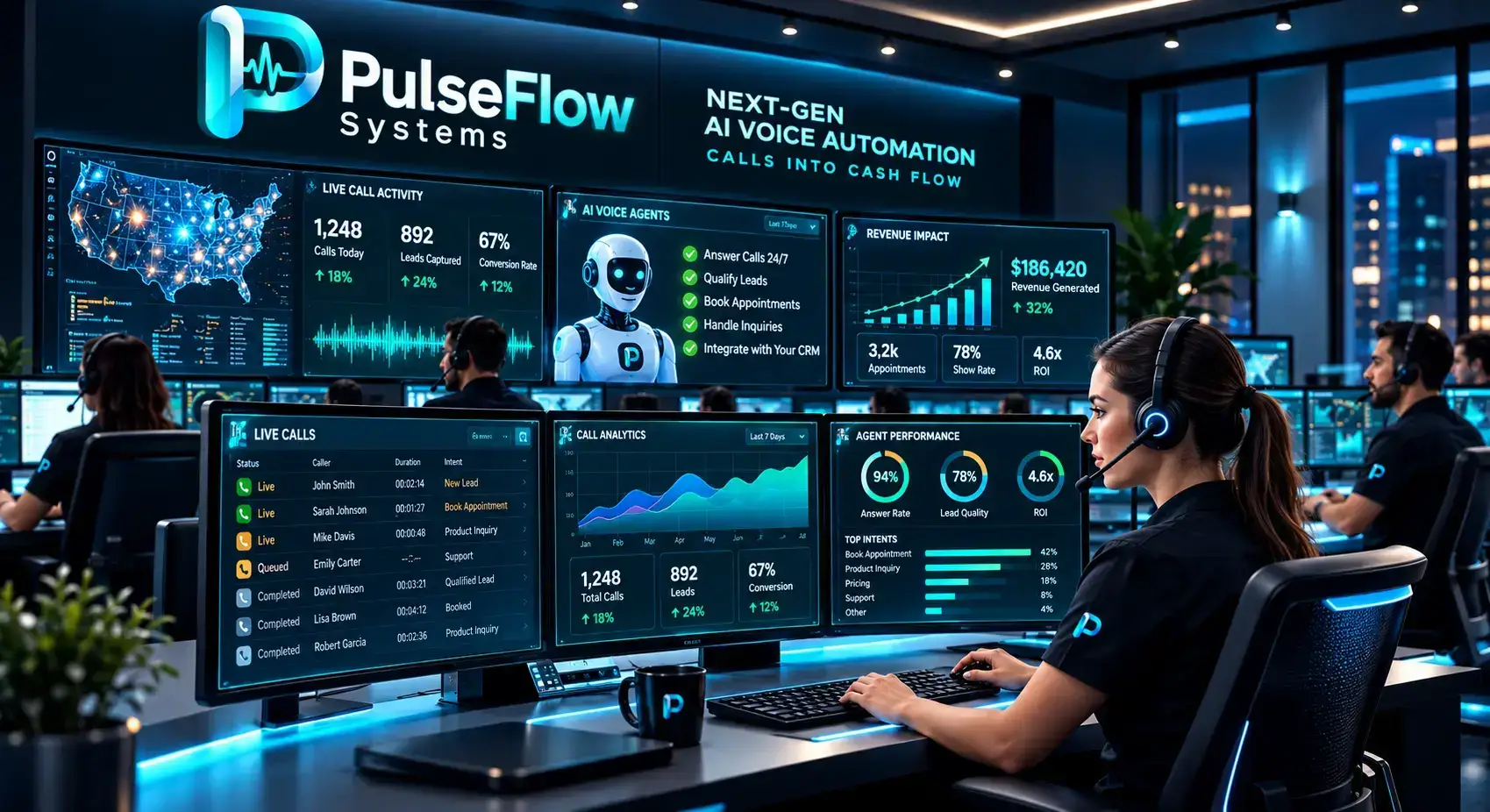 Modern medical dispatch center with holographic clinical triage queue and patient scheduling